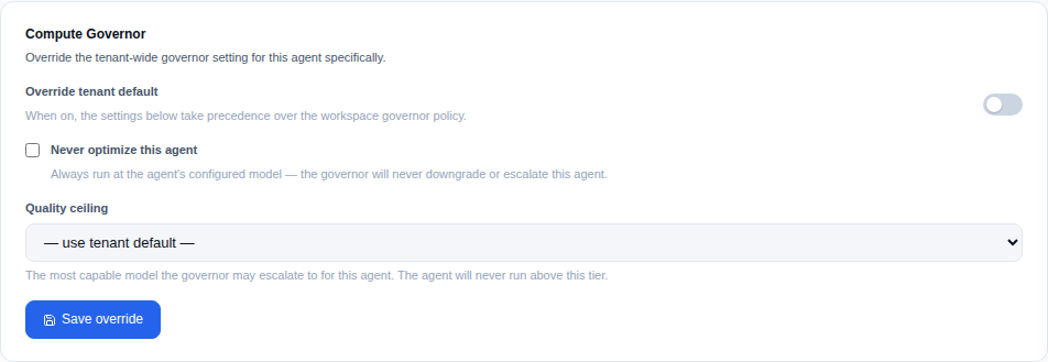 The per-agent Compute Governor override controls