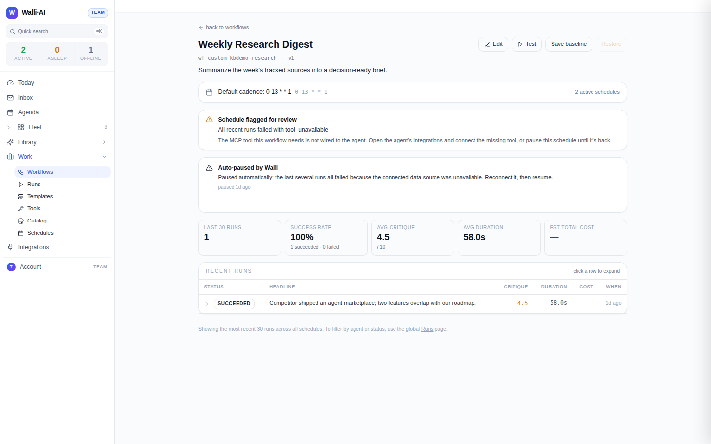 A workflow showing the review flag and the auto-paused banner