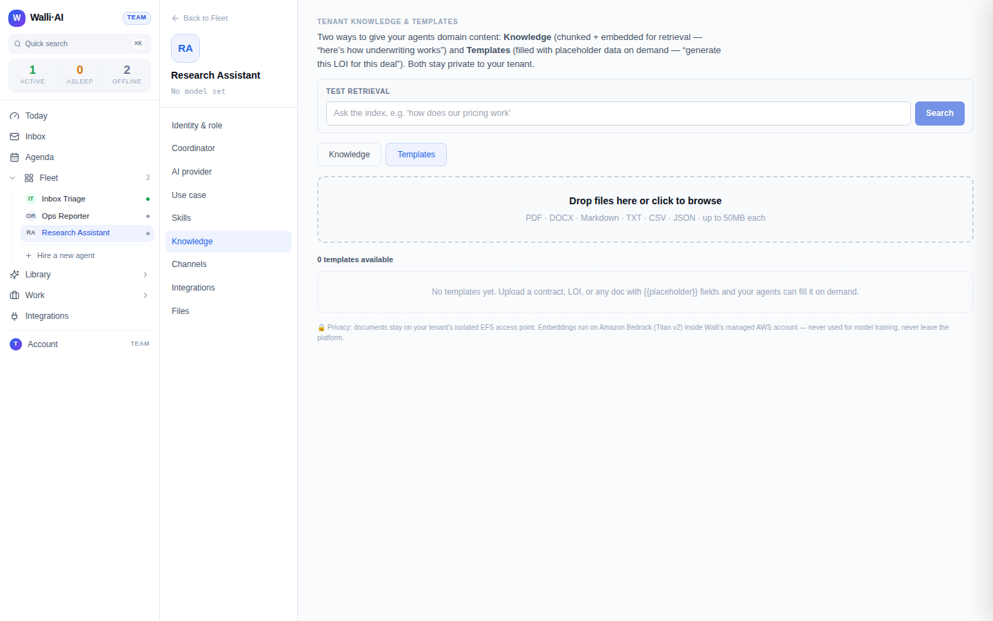 The Templates tab of the Knowledge section