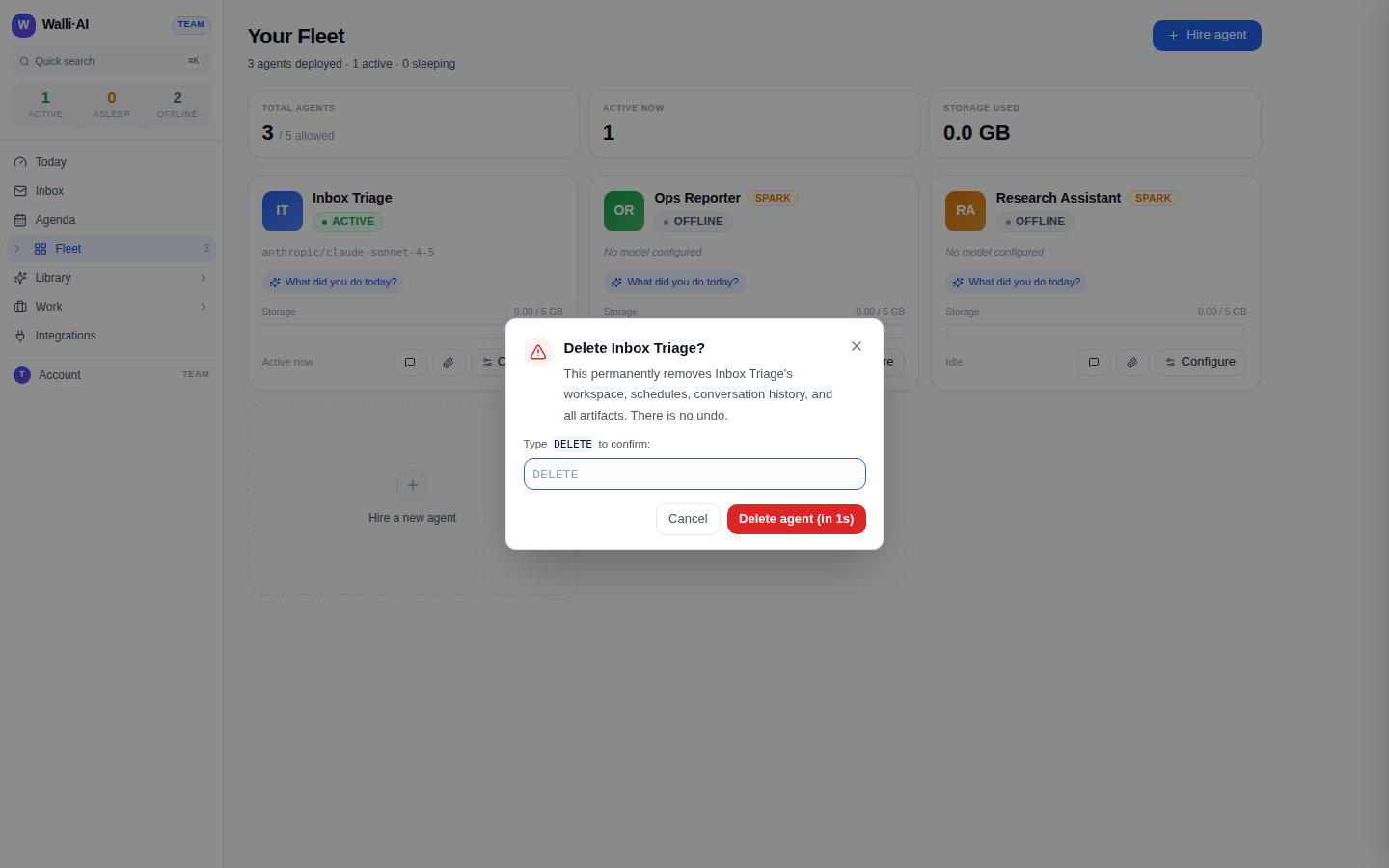 The delete-agent confirmation dialog