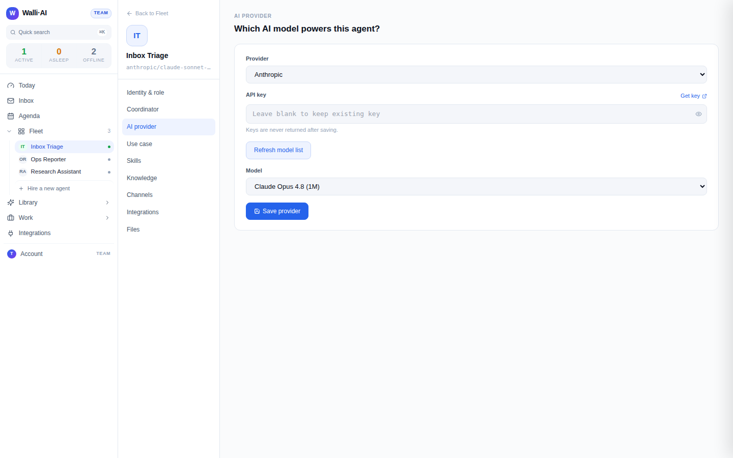 The BYOK model list fetched from a provider key
