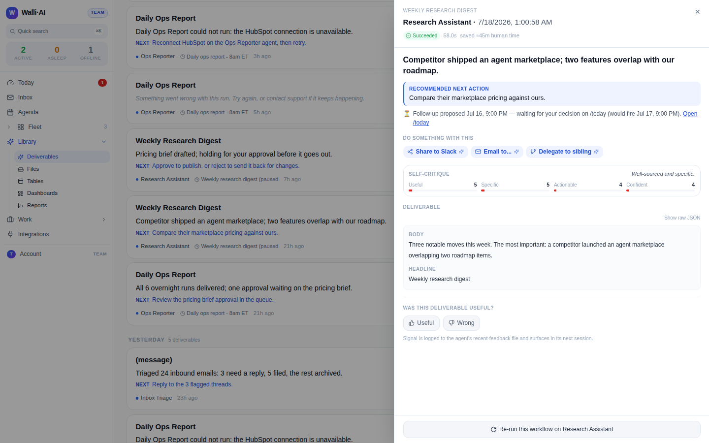 The delivered digest file in the Library: headline, supporting items, and source links