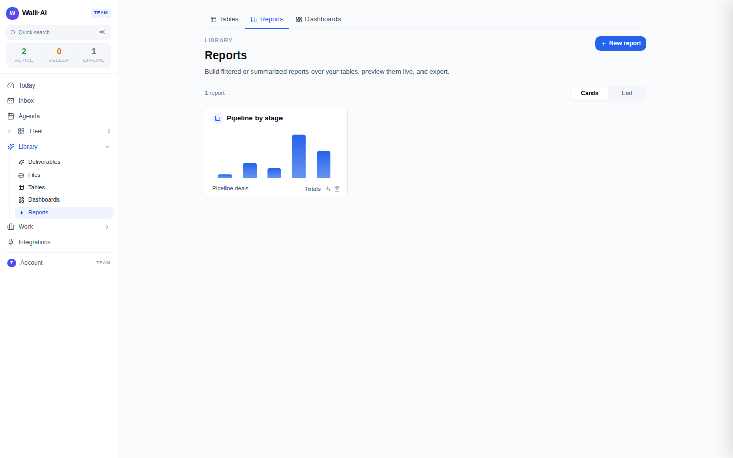 The Reports index with live preview thumbnails