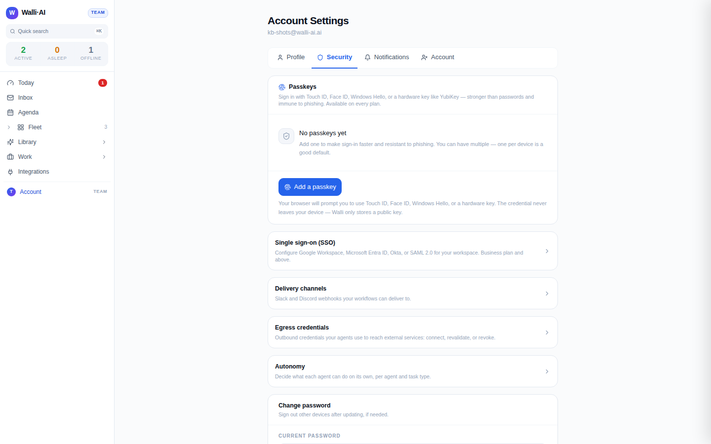 The Security tab in Settings