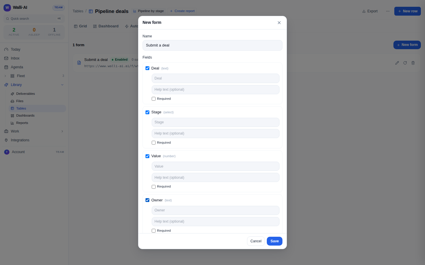 The form builder choosing fields, labels, and a daily cap