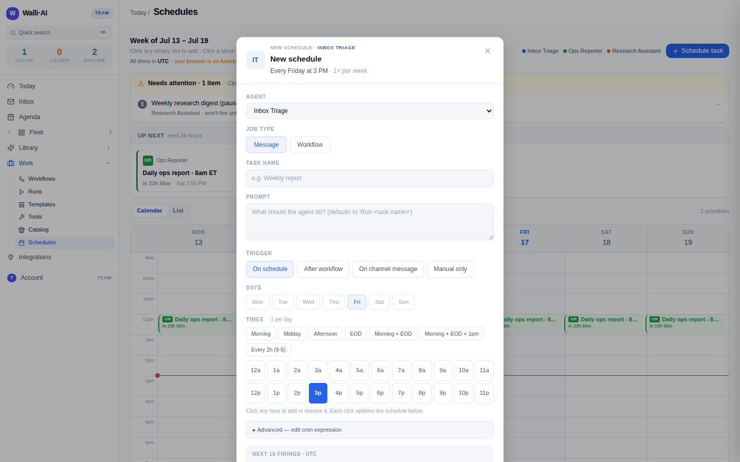 The Trigger picker in the schedule dialog, with the four trigger types